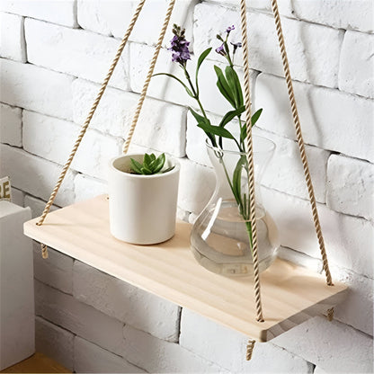 Wooden Rope Swing Wall-Mounted Shelf