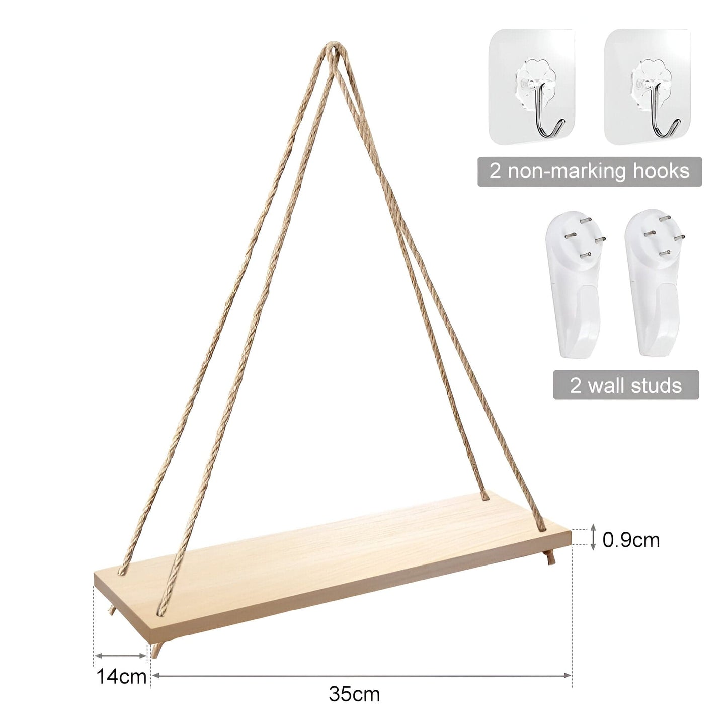 Wooden Rope Swing Wall-Mounted Shelf