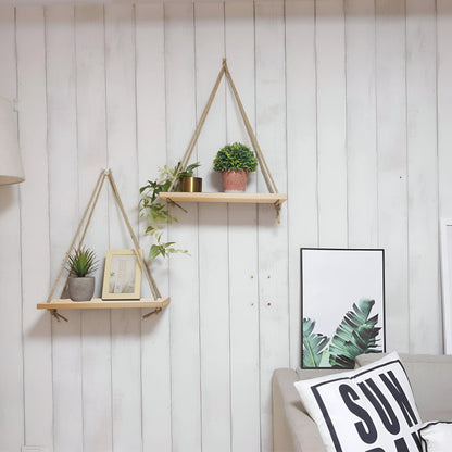 Wooden Rope Swing Wall-Mounted Shelf