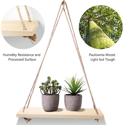 Wooden Rope Swing Wall-Mounted Shelf