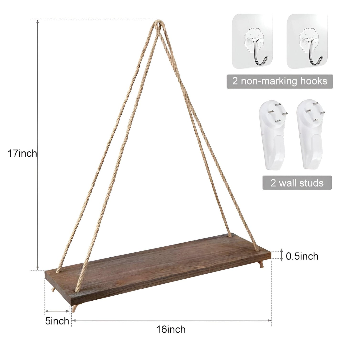 Wooden Rope Swing Wall-Mounted Shelf