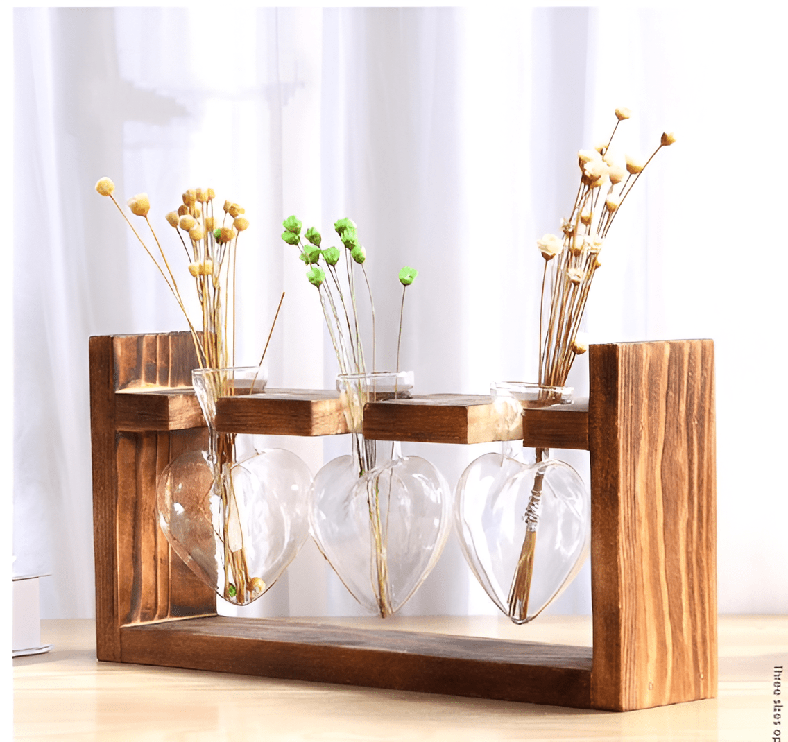 Heart Glass & Wood Propagation Vase