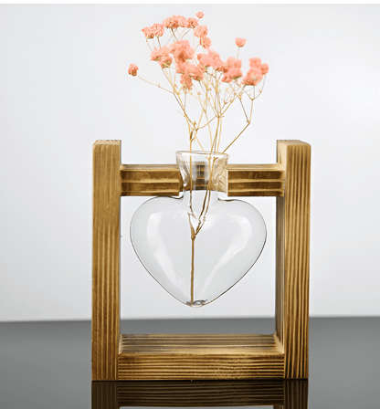 Heart Glass & Wood Propagation Vase