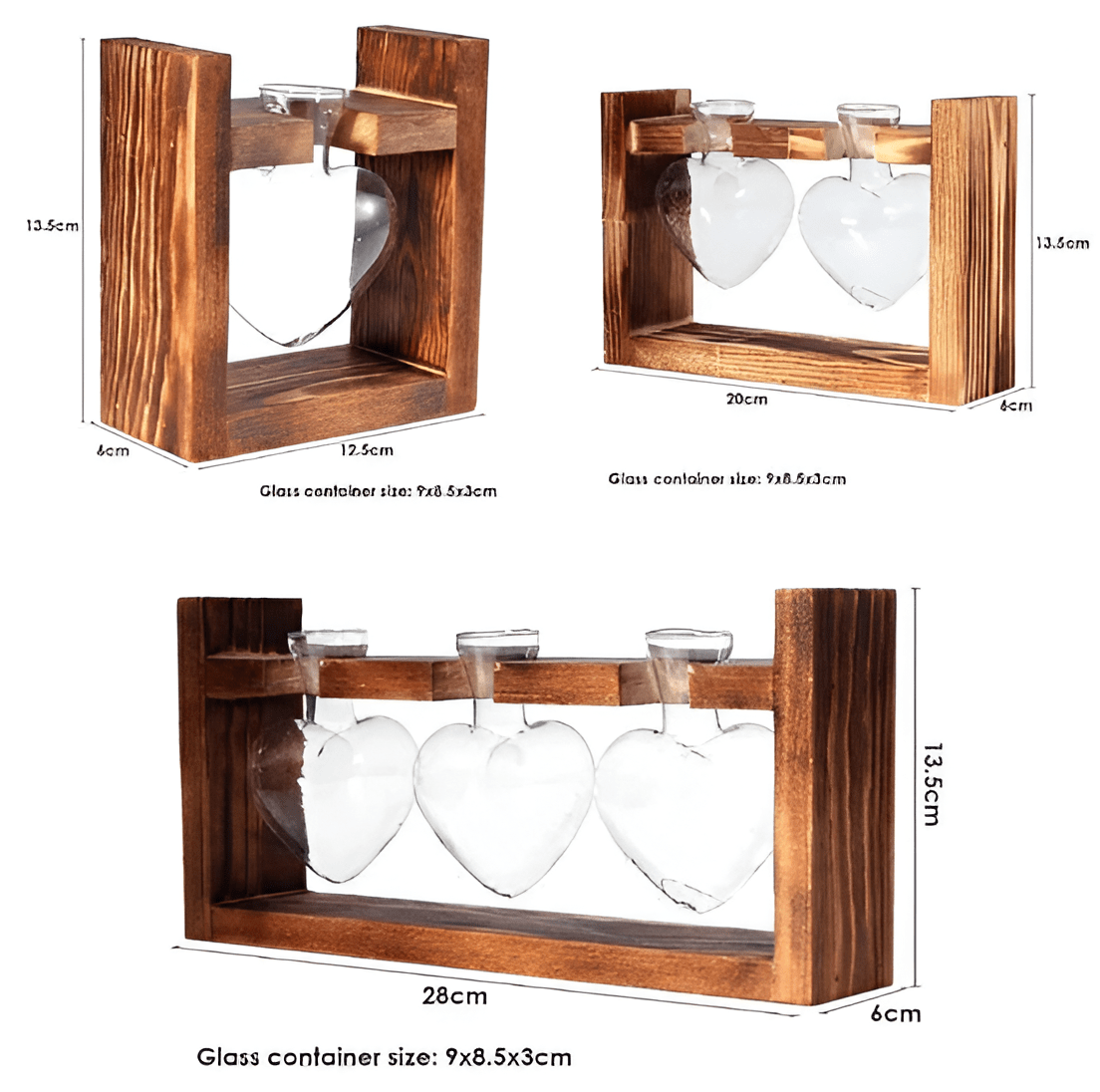 Heart Glass & Wood Propagation Vase